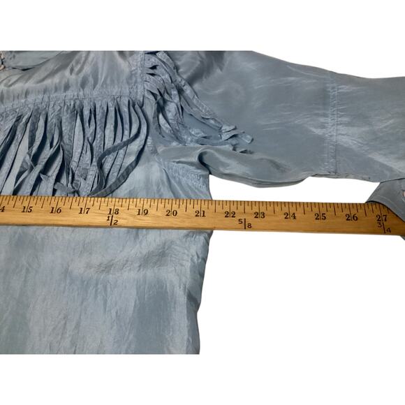 Vintage Petite sophisticate western fringes button up 100% silk size M blue - Picture 4 of 7